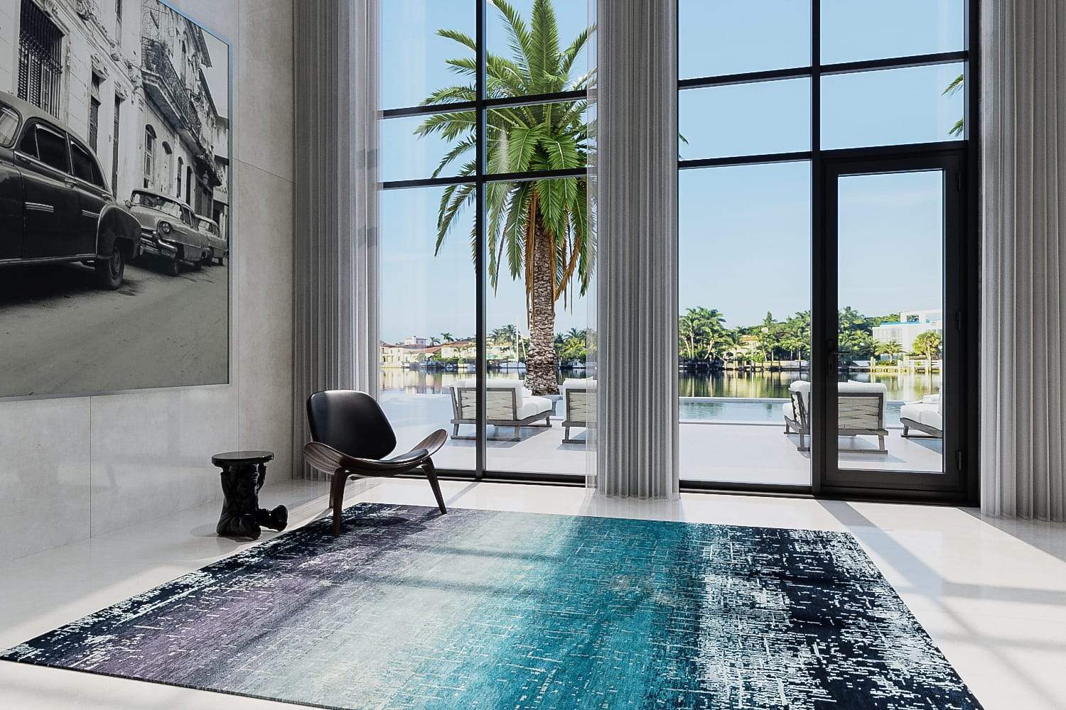 installation image of AVENTINE BLUE, a hand knotted rug designed by Tufenkian Artisan Carpets. room-image