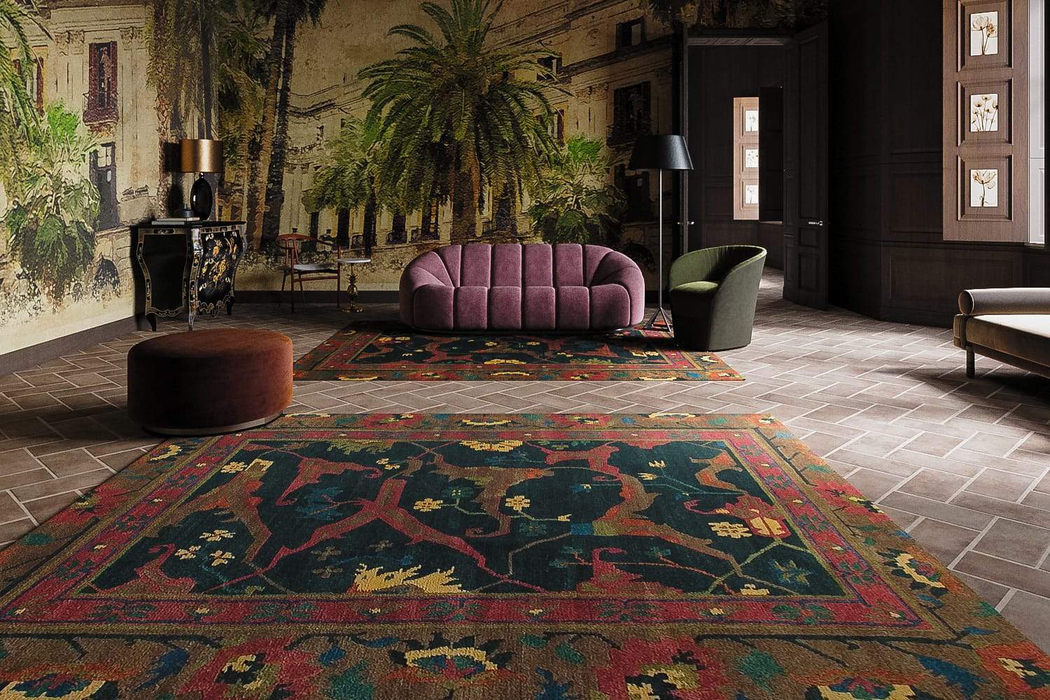 Installation image of Bidjar Spruce, a hand knotted rug designed by Tufenkian room-image