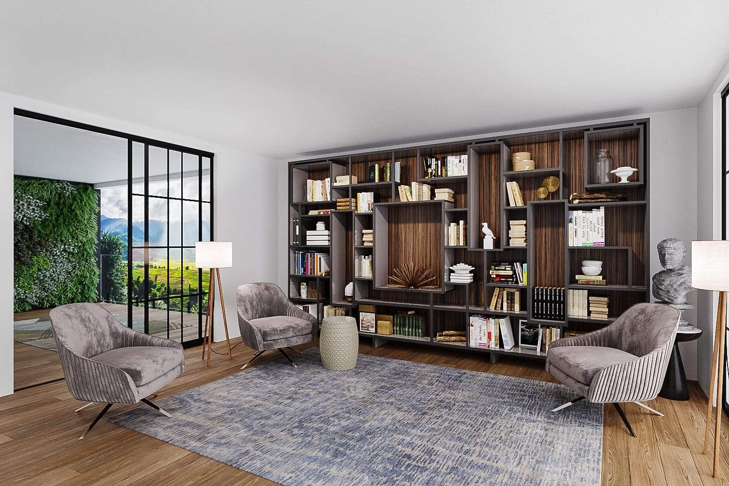 Installation image of Billow Ocean, a hand knotted rug designed by Barbara Barry for Tufenkian room-image