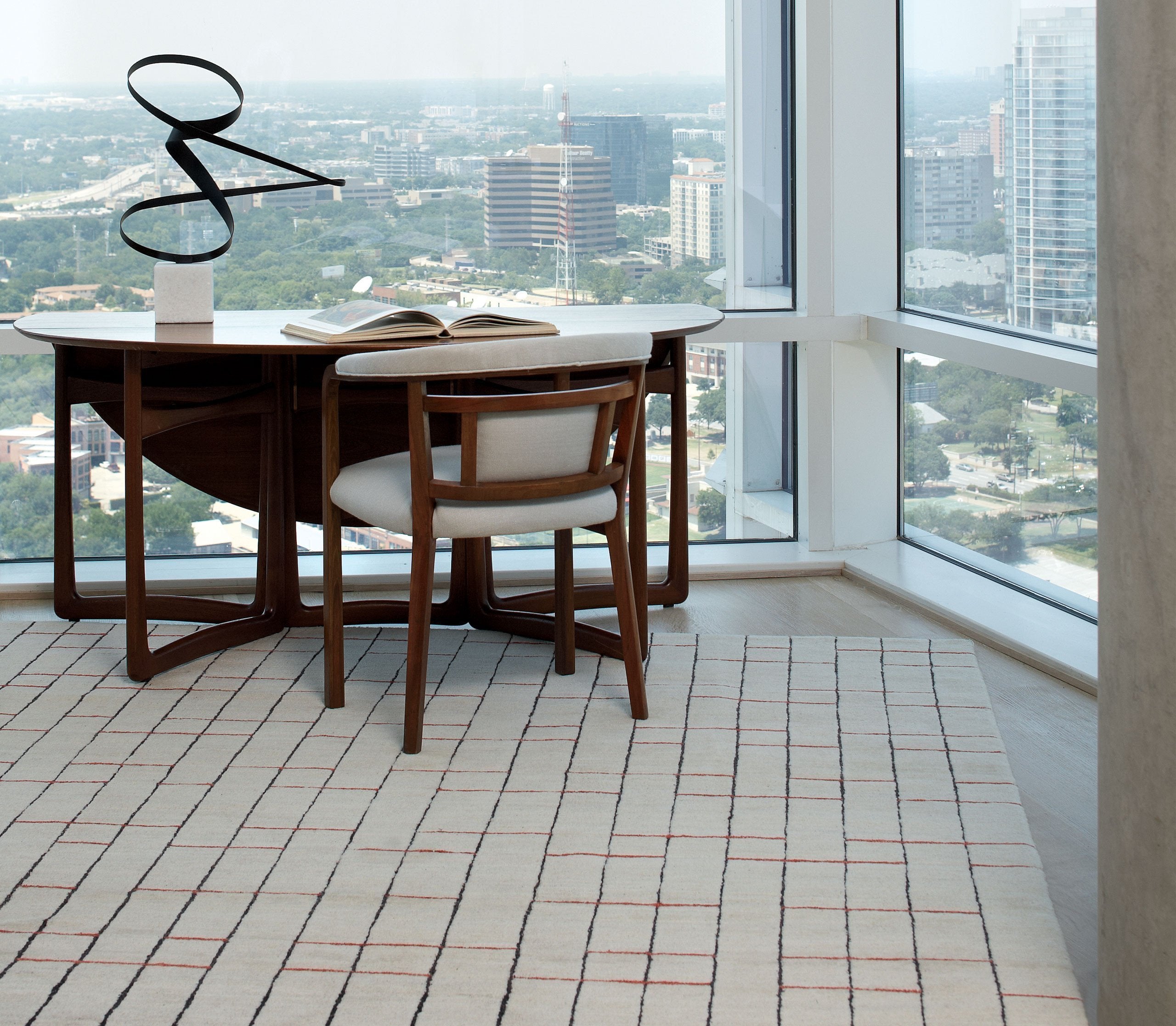 Installation of BLIPMARKS RED, a hand knotted rug designed by Tufenkian Artisan Carpets. room-image