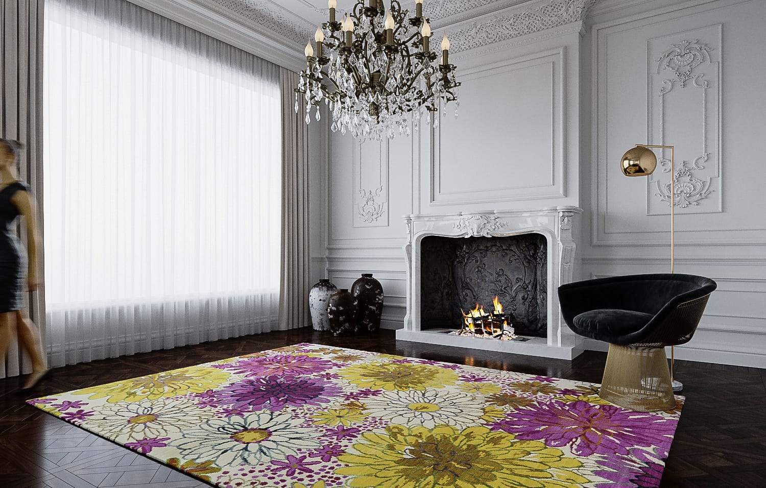 Installation shot of Bouquet Spring, a hand knotted rug designed by Tufenkian Artisan Carpets. room-image