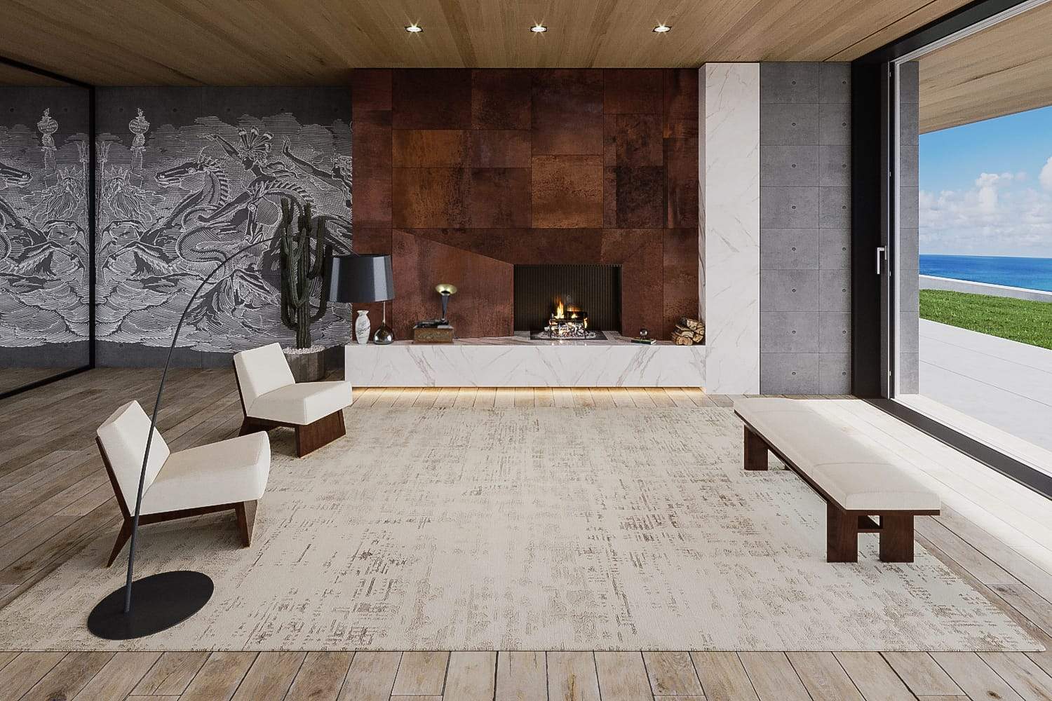 Installation image of Burlap Ivory Gold, a hand knotted rug designed by Barbara Barry for Tufenkian room-image