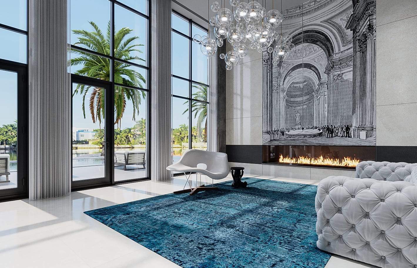 Installation shot of City Lights Aqua, a hand knotted rug designed by Tufenkian Artisan Carpets. room-image