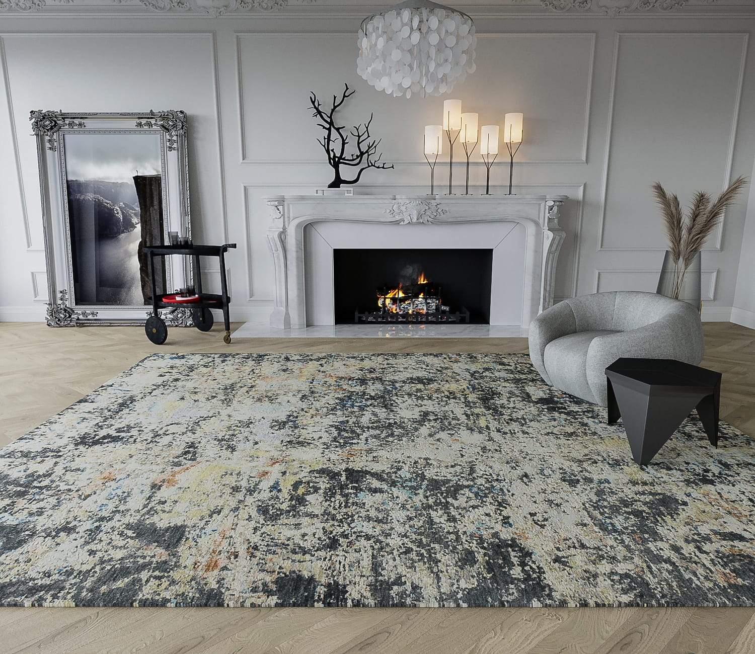 Installation of Concos Granite, a hand knotted rug by Tufenkian room-image