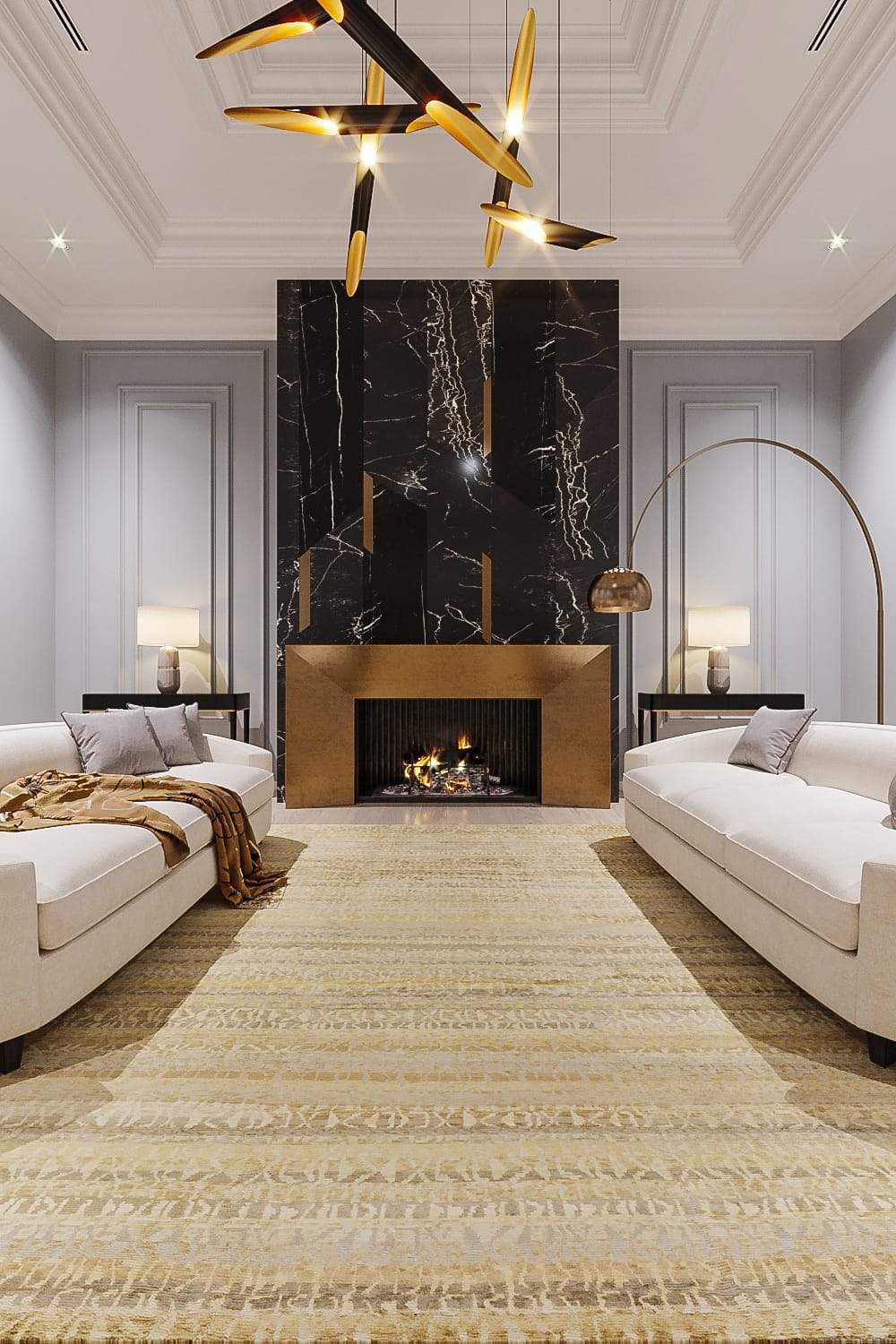 Installation shot of Cuneiform Gold, a hand knotted rug designed by Tufenkian Artisan Carpets. room-image