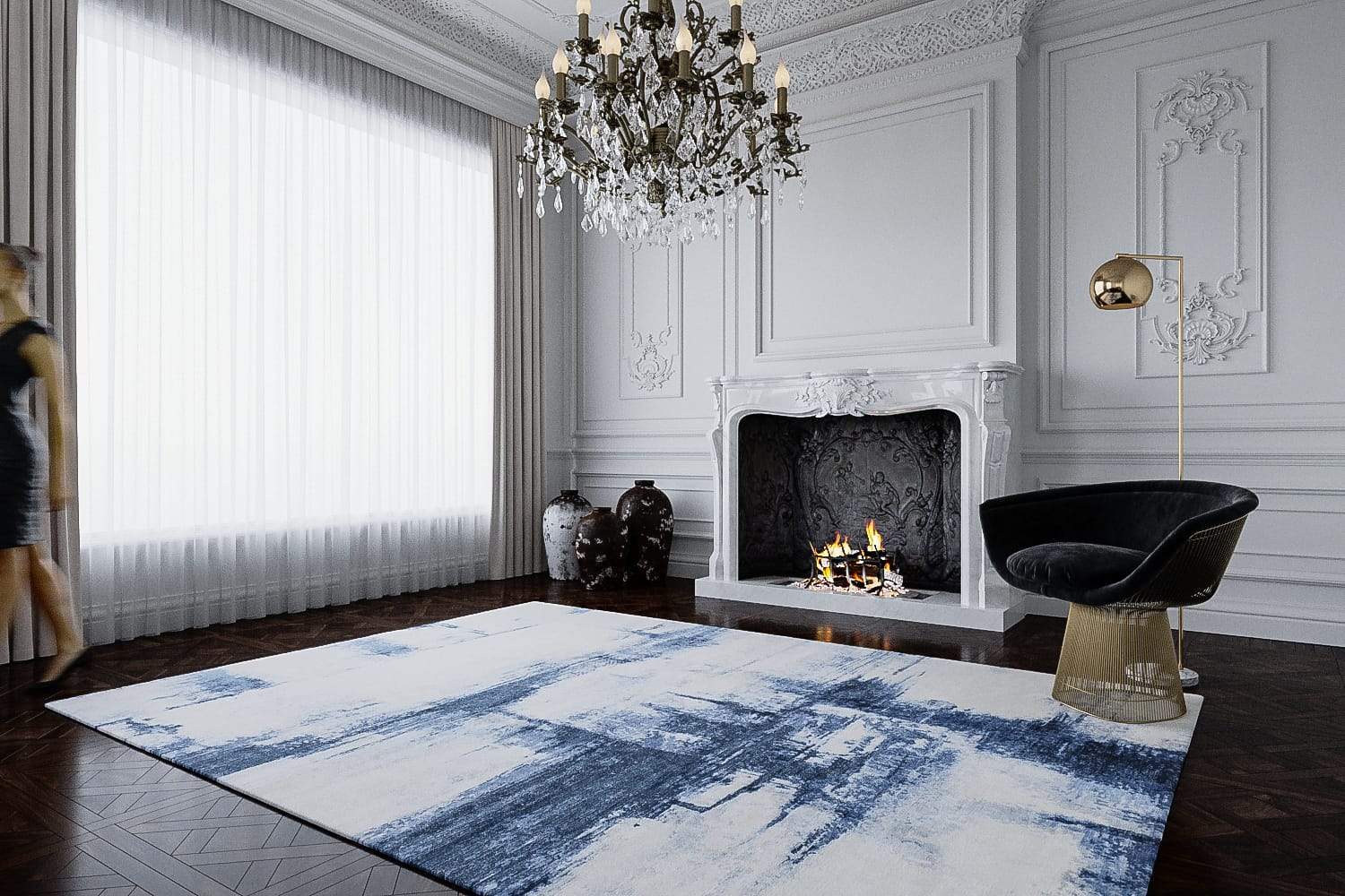 Installation image of Canvas Denim, a hand knotted rug designed by Tufenkian room-image