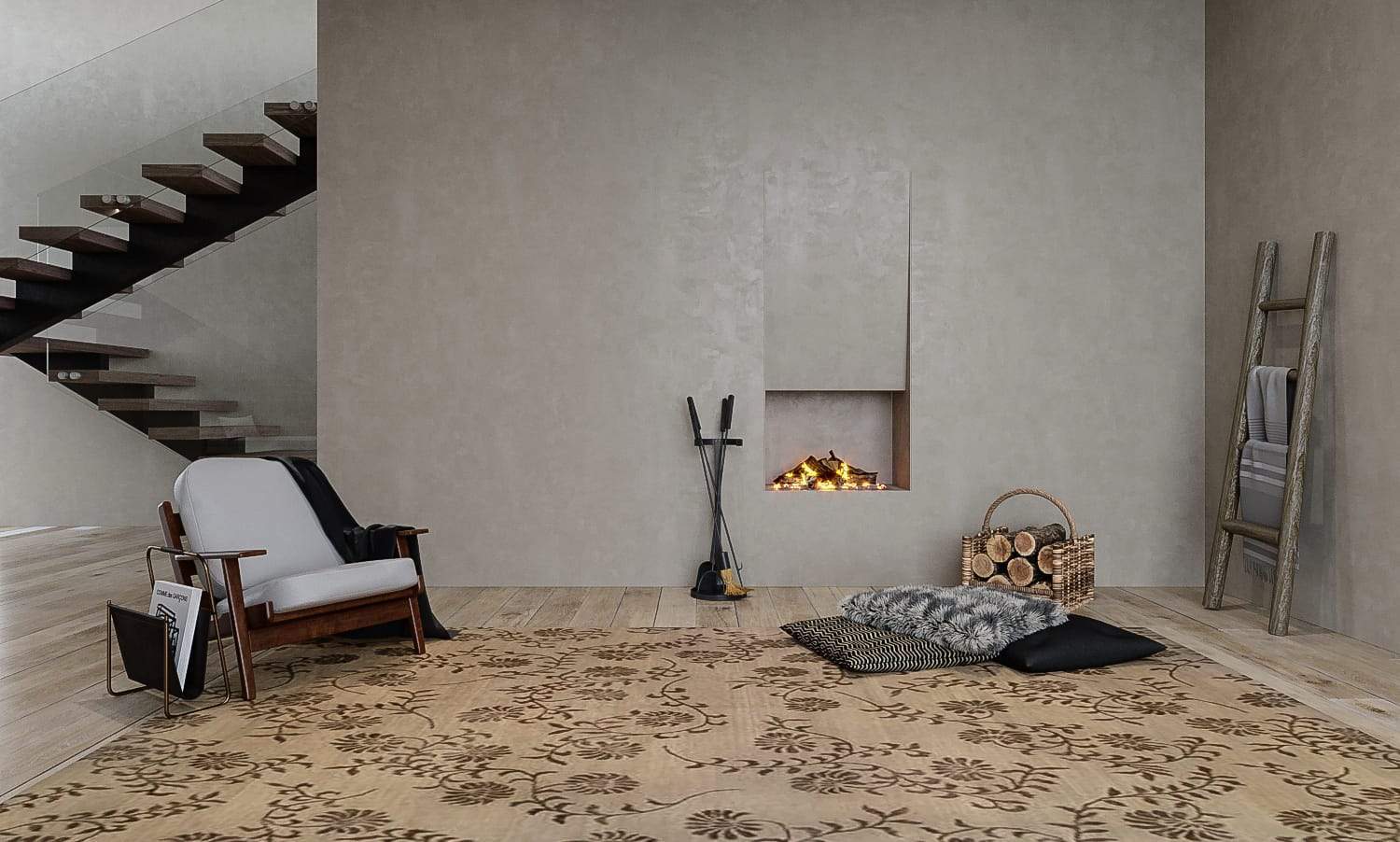 Installation shot of Chrysanthemum Platinum, a hand knotted rug designed by Tufenkian Artisan Carpets. room-image