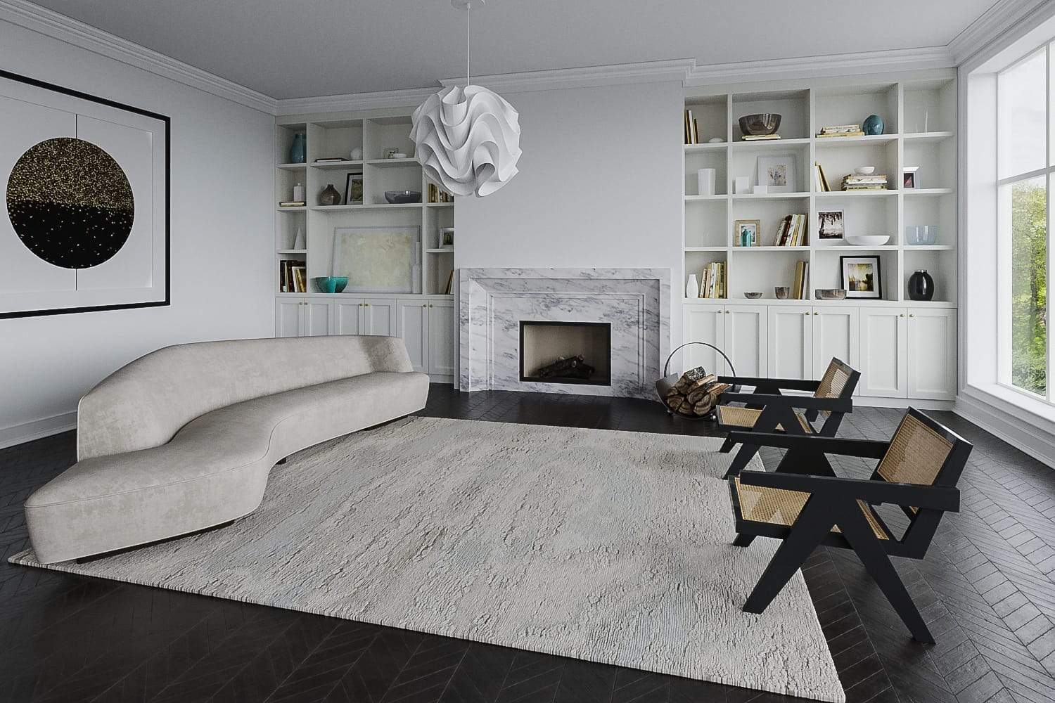 Installation shot of Concentric Pale Blue, a hand knotted rug designed by Tufenkian Artisan Carpets.  room-image