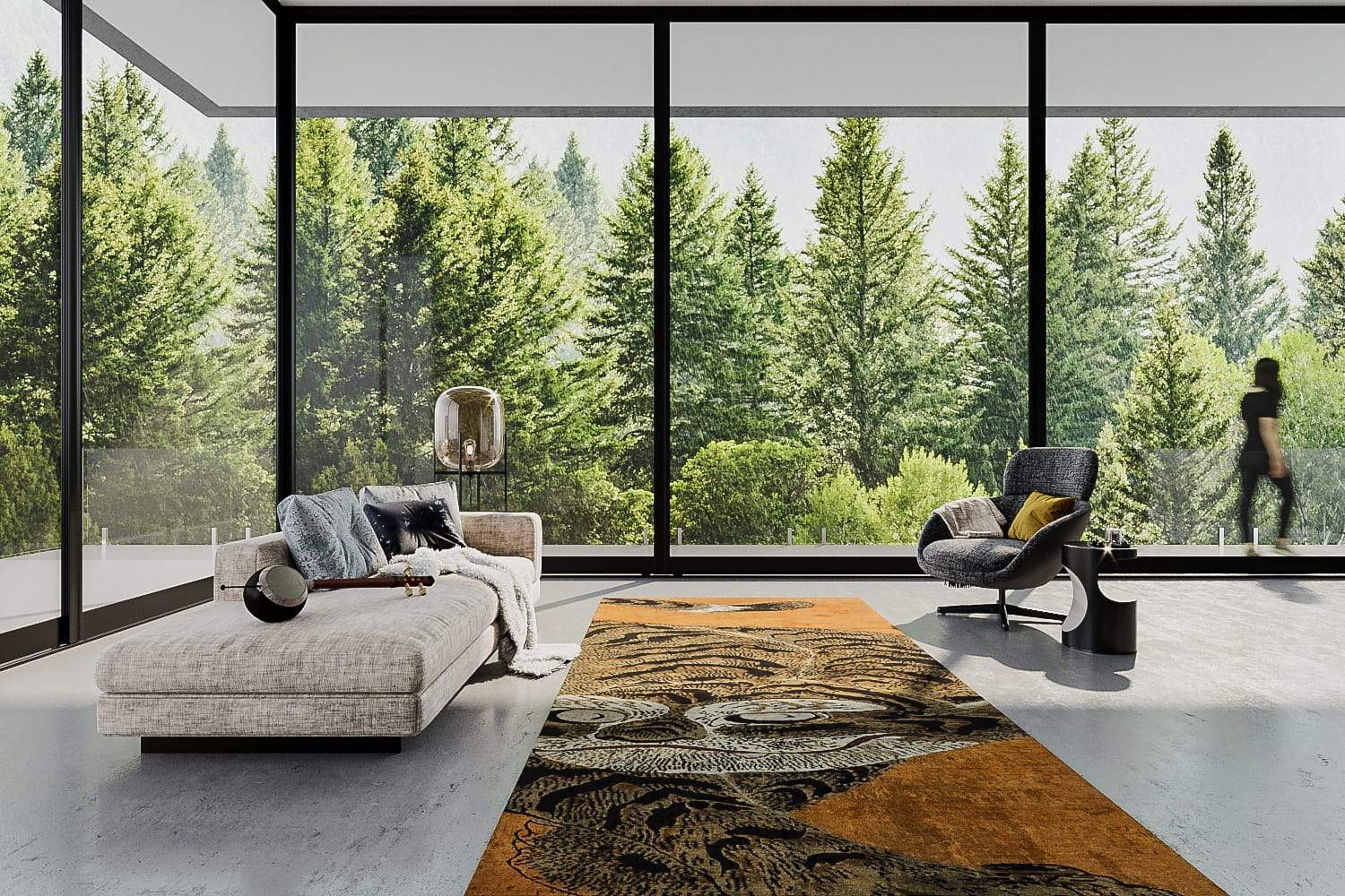 Installation shot of Crouching Tiger Orange, a hand knotted rug designed by Tufenkian Artisan Carpets. room-image