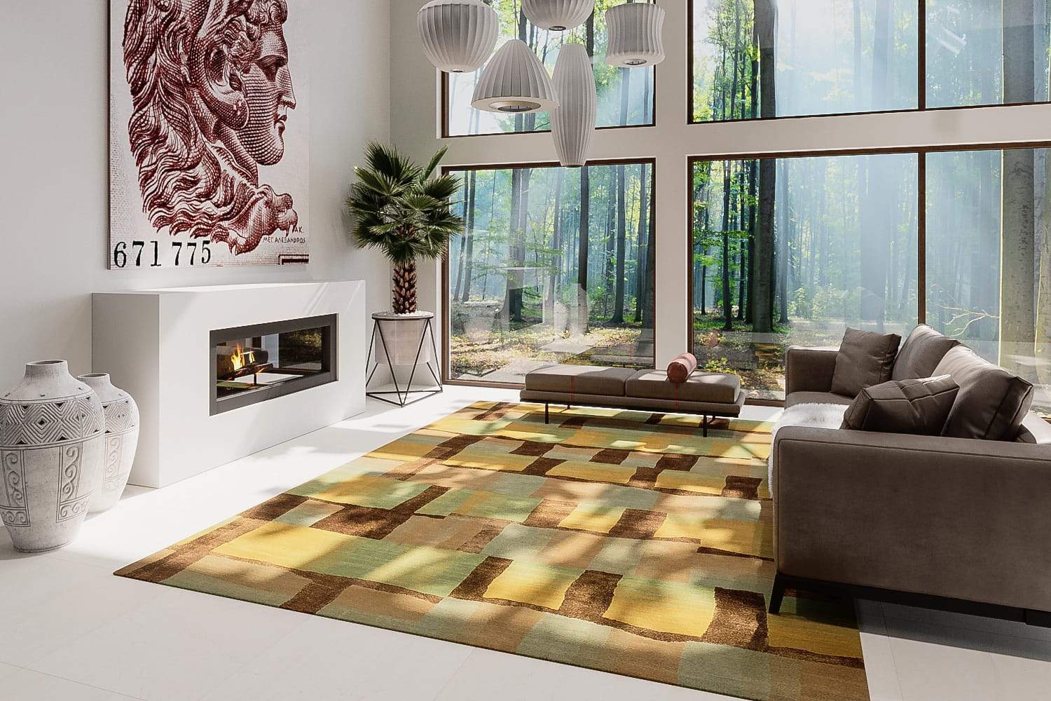 Installation shot of Eva H Neptune, a hand knotted rug designed by Tufenkian Artisan Carpets. room-image