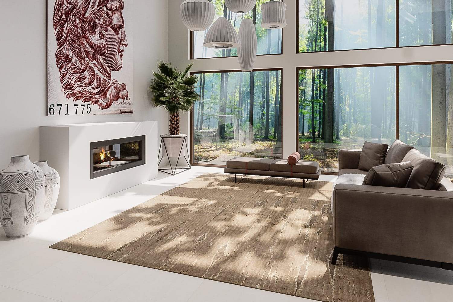 Installation shot of Fissure Bisque, a hand knotted rug designed by Tufenkian Artisan Carpets. room-image