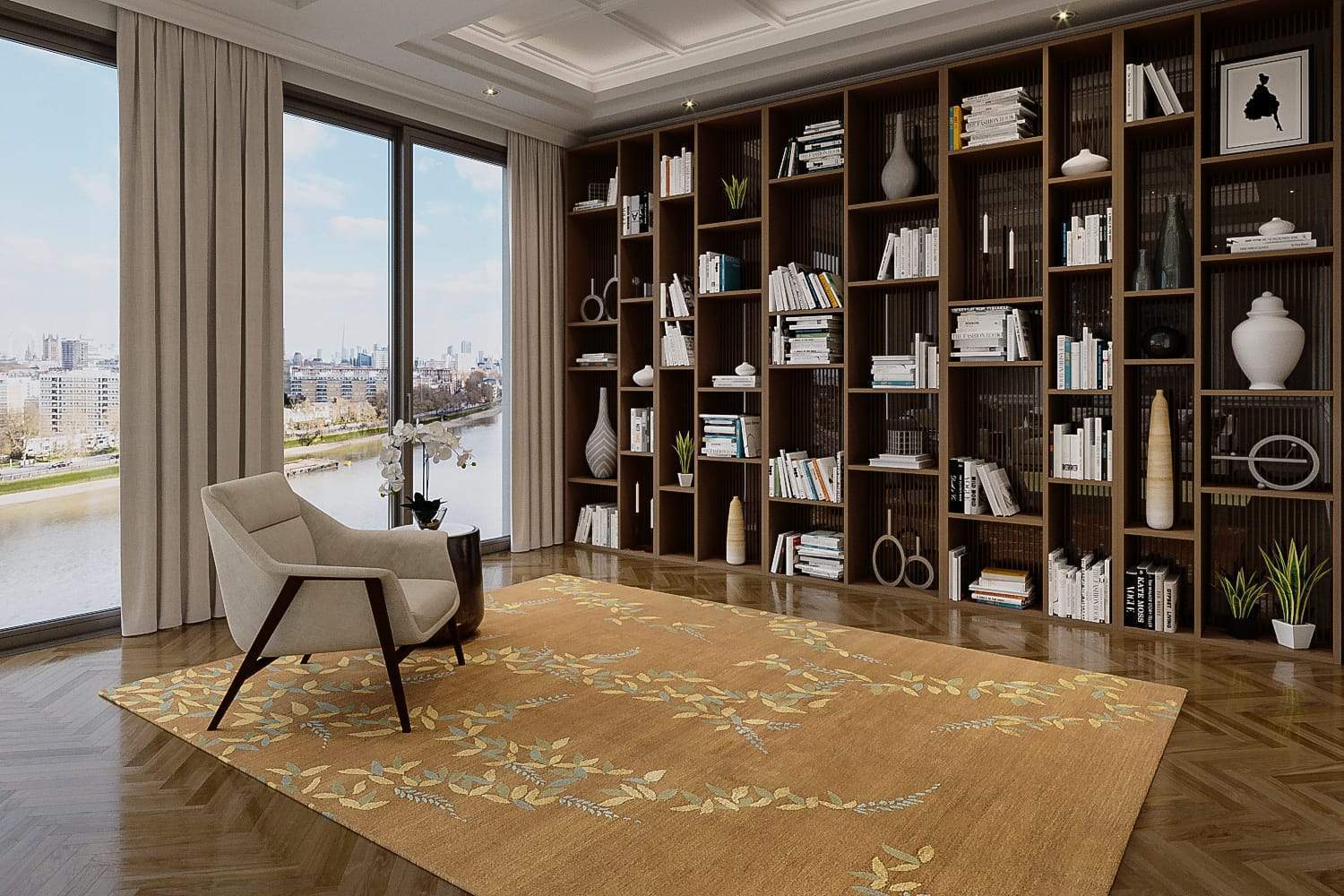 Installation shot of Floral Cascade Siena, a hand knotted rug designed by Tufenkian Artisan Carpets. room-image