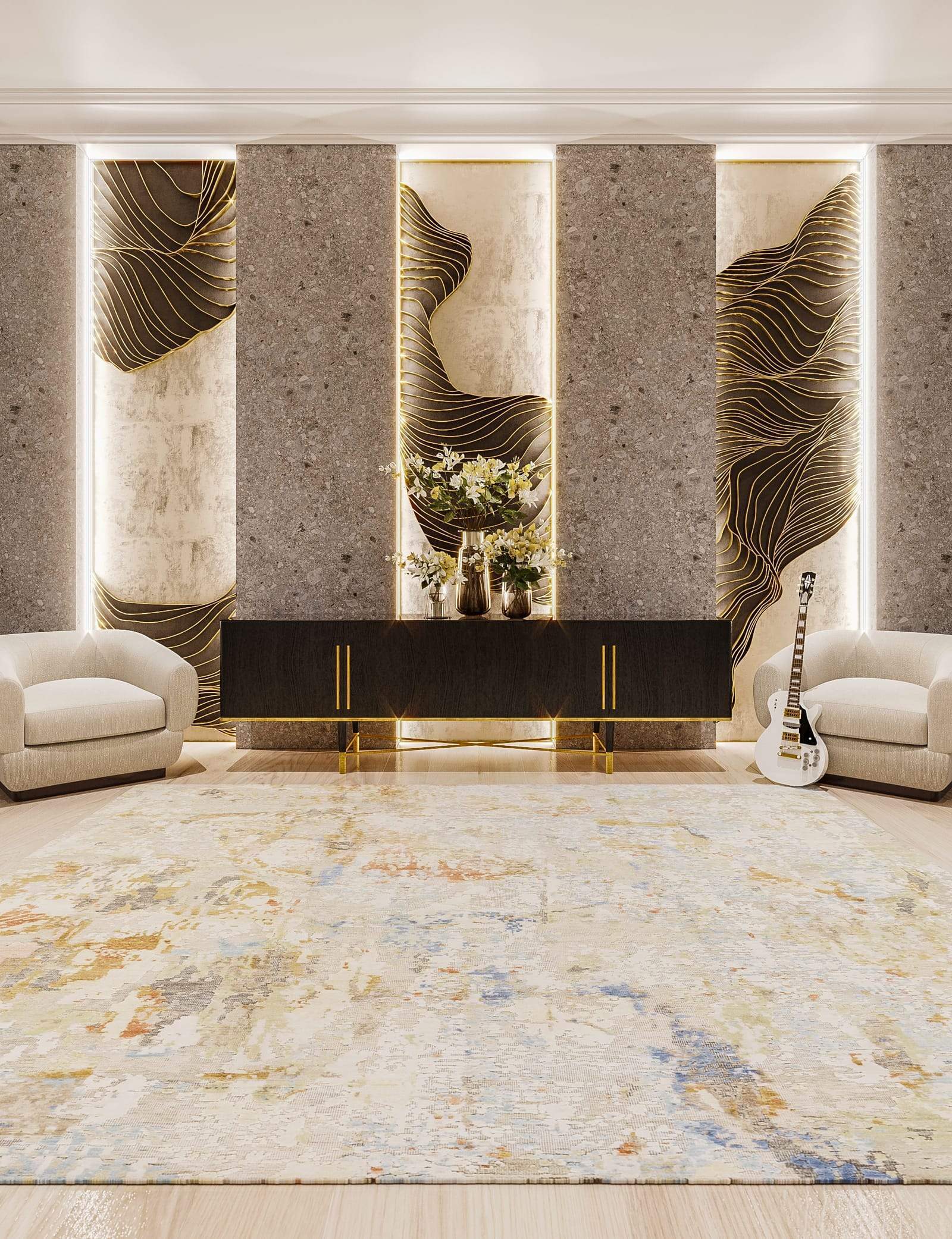 Lifestyle image of Frieze Tourmaline, a hand knotted rug by Tufenkian room-image