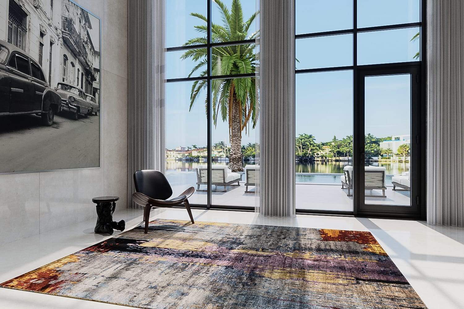 Installation shot of Gerhard Concrete, a hand knotted rug designed by Tufenkian Artisan Carpets. room-image