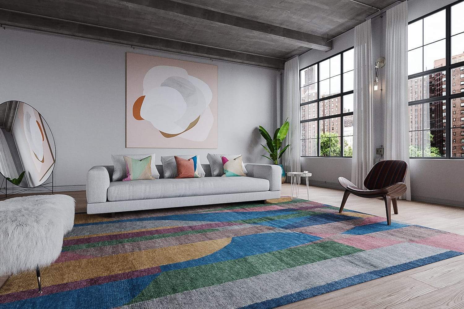 Installation shot of Gilded Cabernet, a hand knotted rug designed by Tufenkian Artisan Carpets. room-image