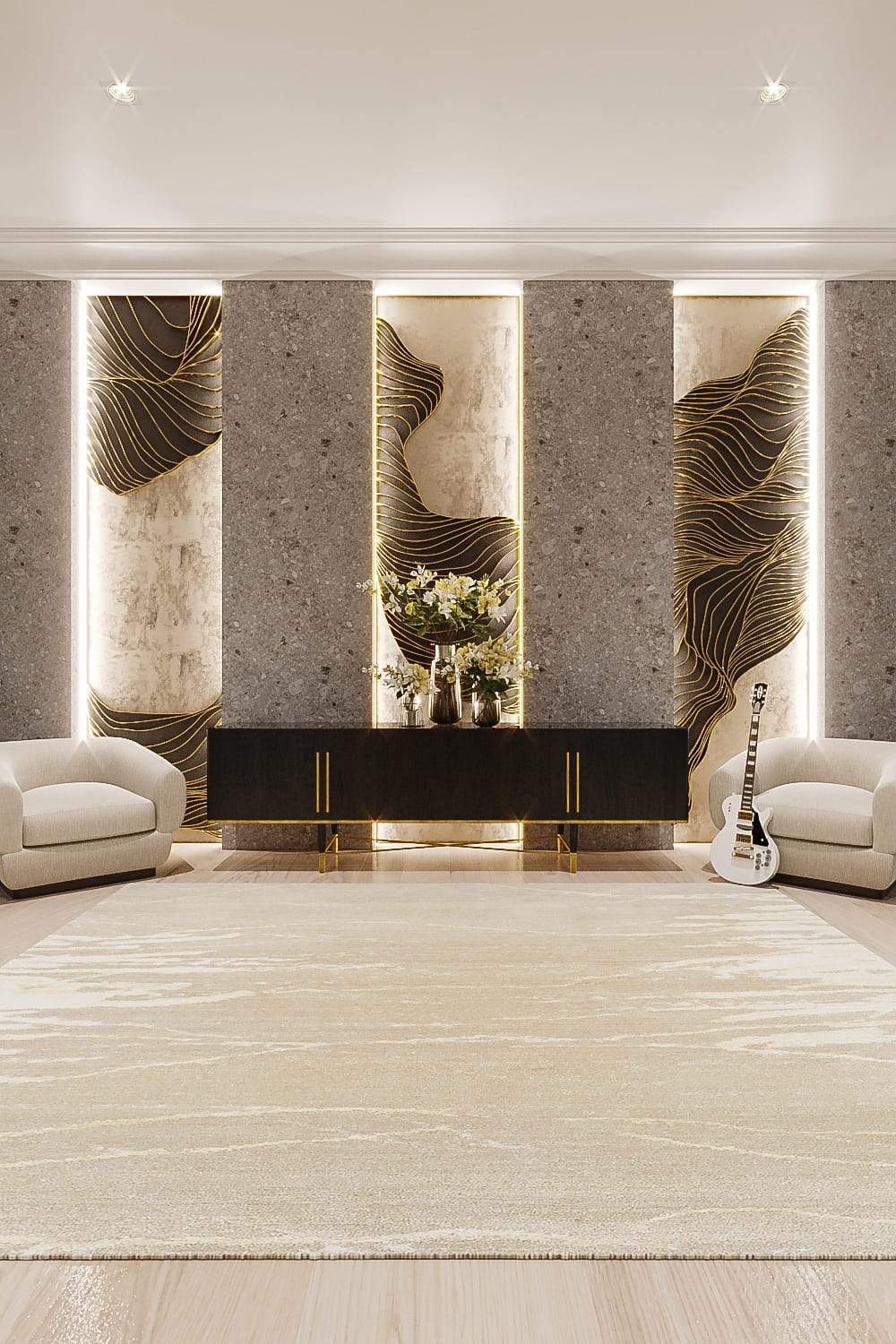 Installation of HERE & THERE RIVERBED, a hand knotted rug designed by Tufenkian Artisan Carpets. room-image