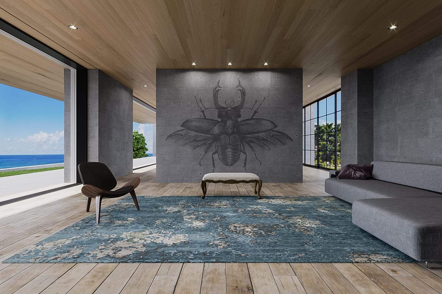 Installation shot of Impasto Dark Jade, a hand knotted rug designed by Tufenkian Artisan Carpets. room-image