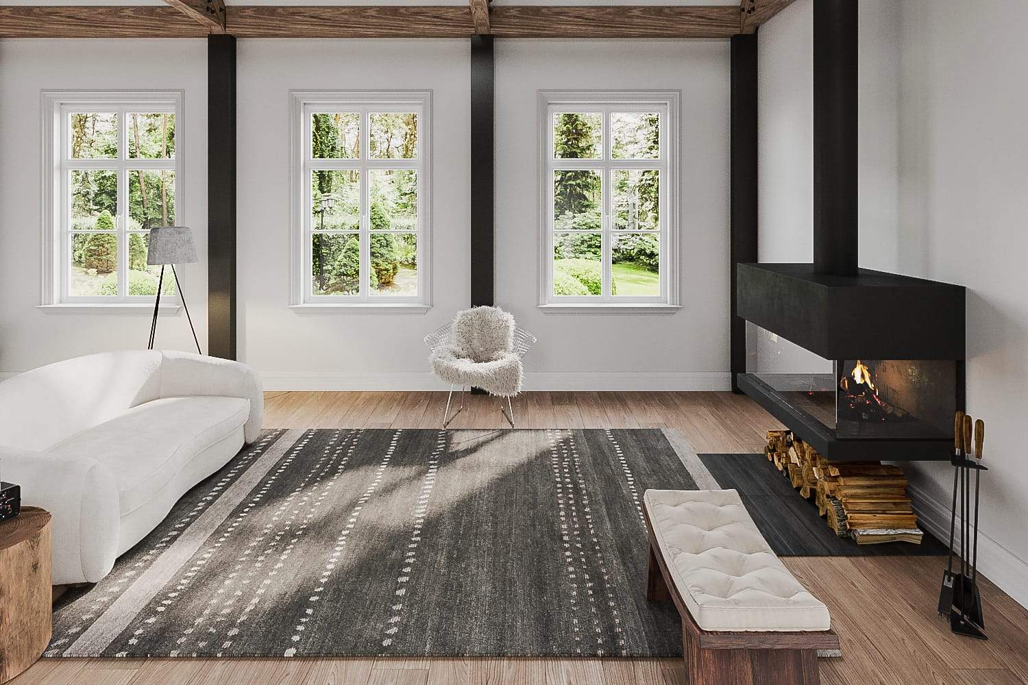Installation shot of Kaibab II Peppercorn, a hand knotted rug designed by Tufenkian Artisan Carpets. room-image