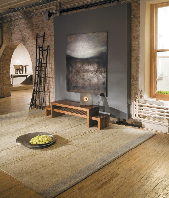 Installation shot of Kaibab Limestone, a hand knotted rug designed by Tufenkian Artisan Carpets. room-image