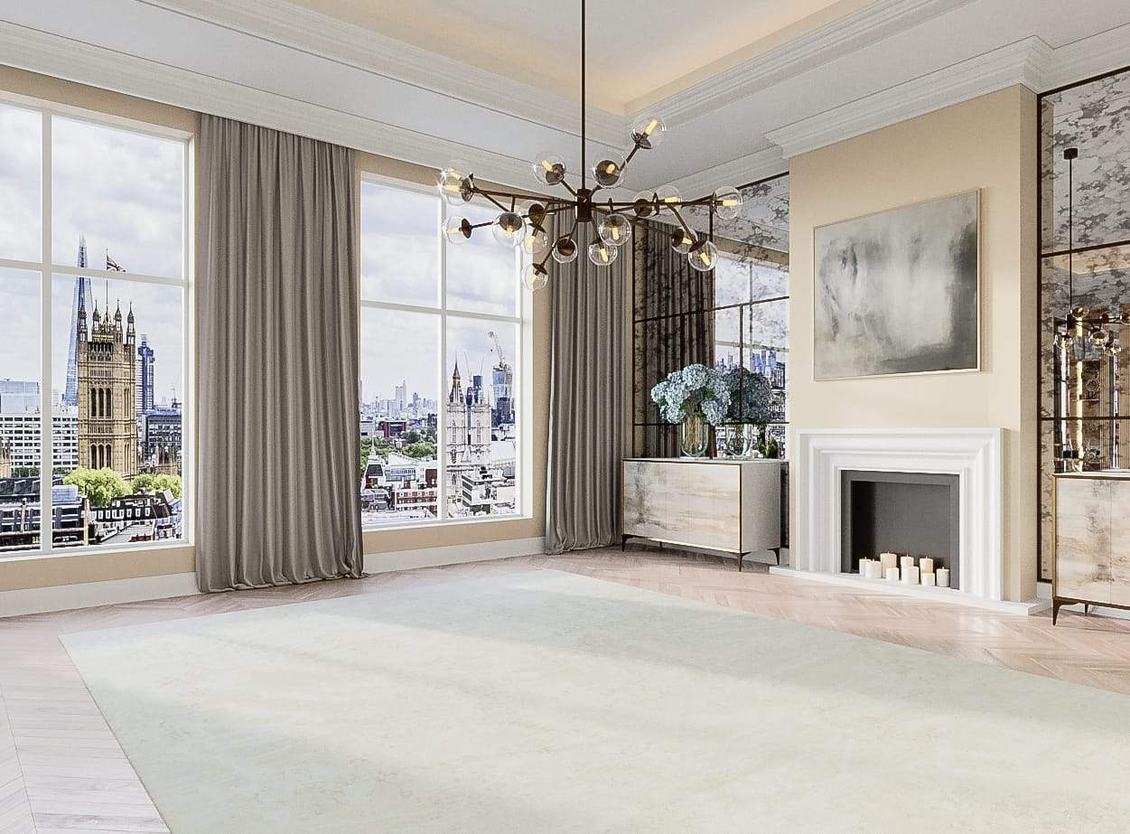 Installation shot of Meadow II Light Linen, a hand knotted rug designed by Tufenkian Artisan Carpets. room-image