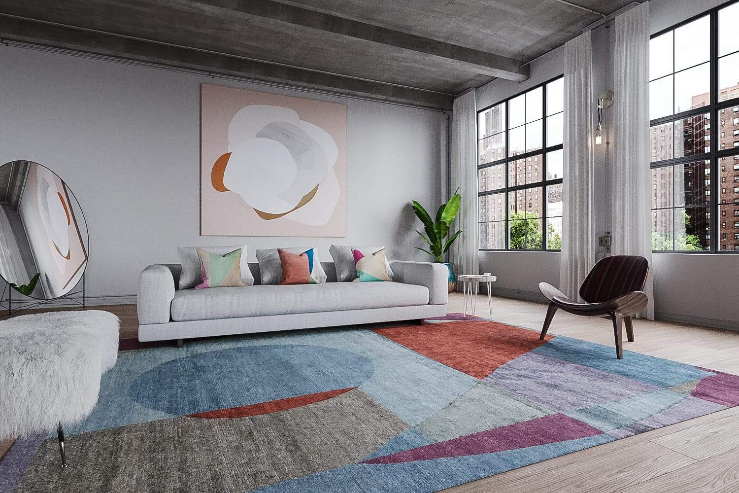 Installation shot of Martine Plum, a hand knotted rug designed by Tufenkian Artisan Carpets. room-image