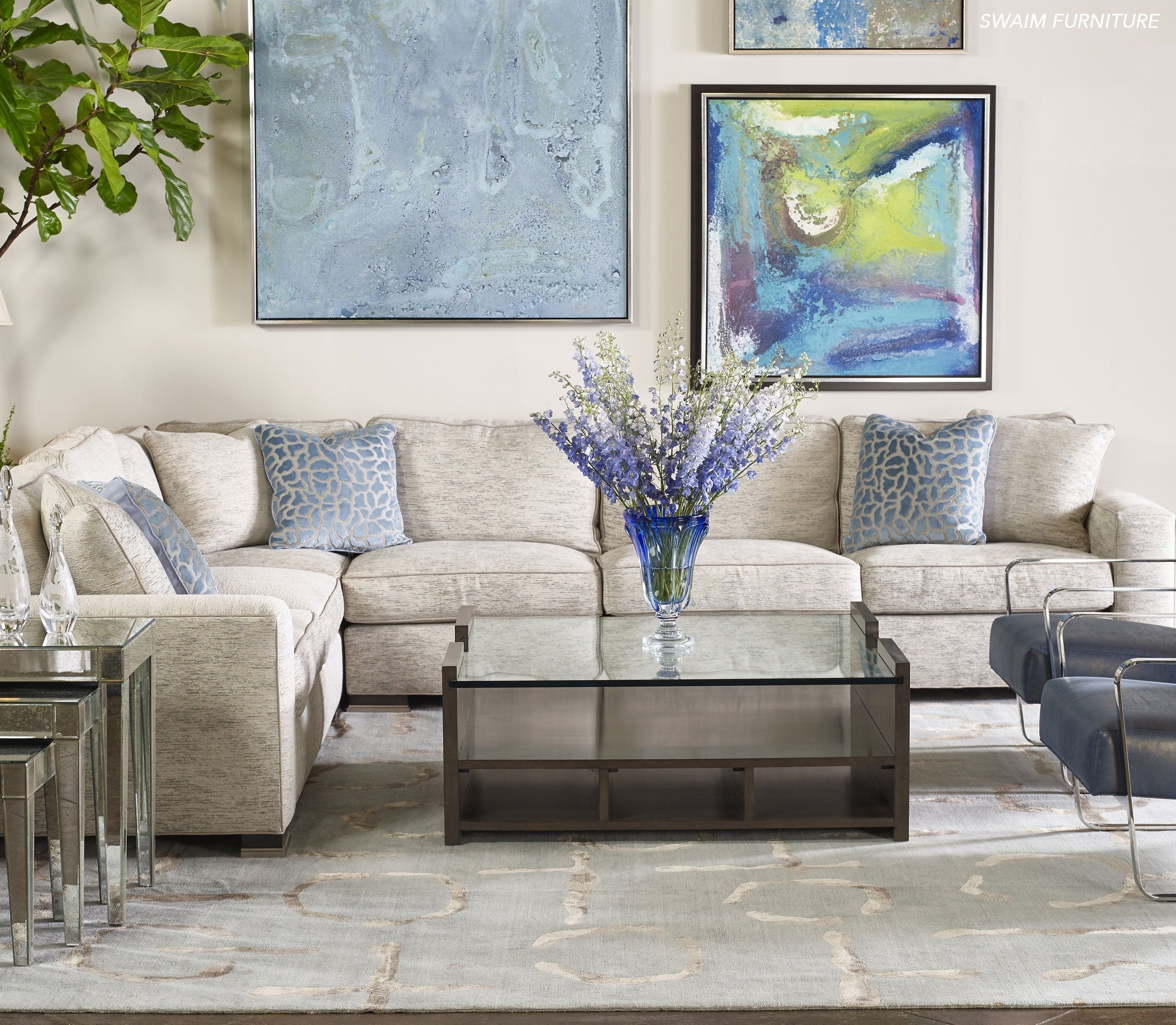 Installation of MERCURIO PEWTER LAKE, a hand knotted rug designed by Tufenkian Artisan Carpets. room-image