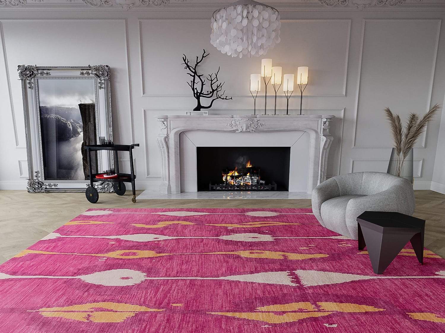 Installation shot of Miri Sunrise, a hand knotted rug designed by Tufenkian Artisan Carpets. room-image