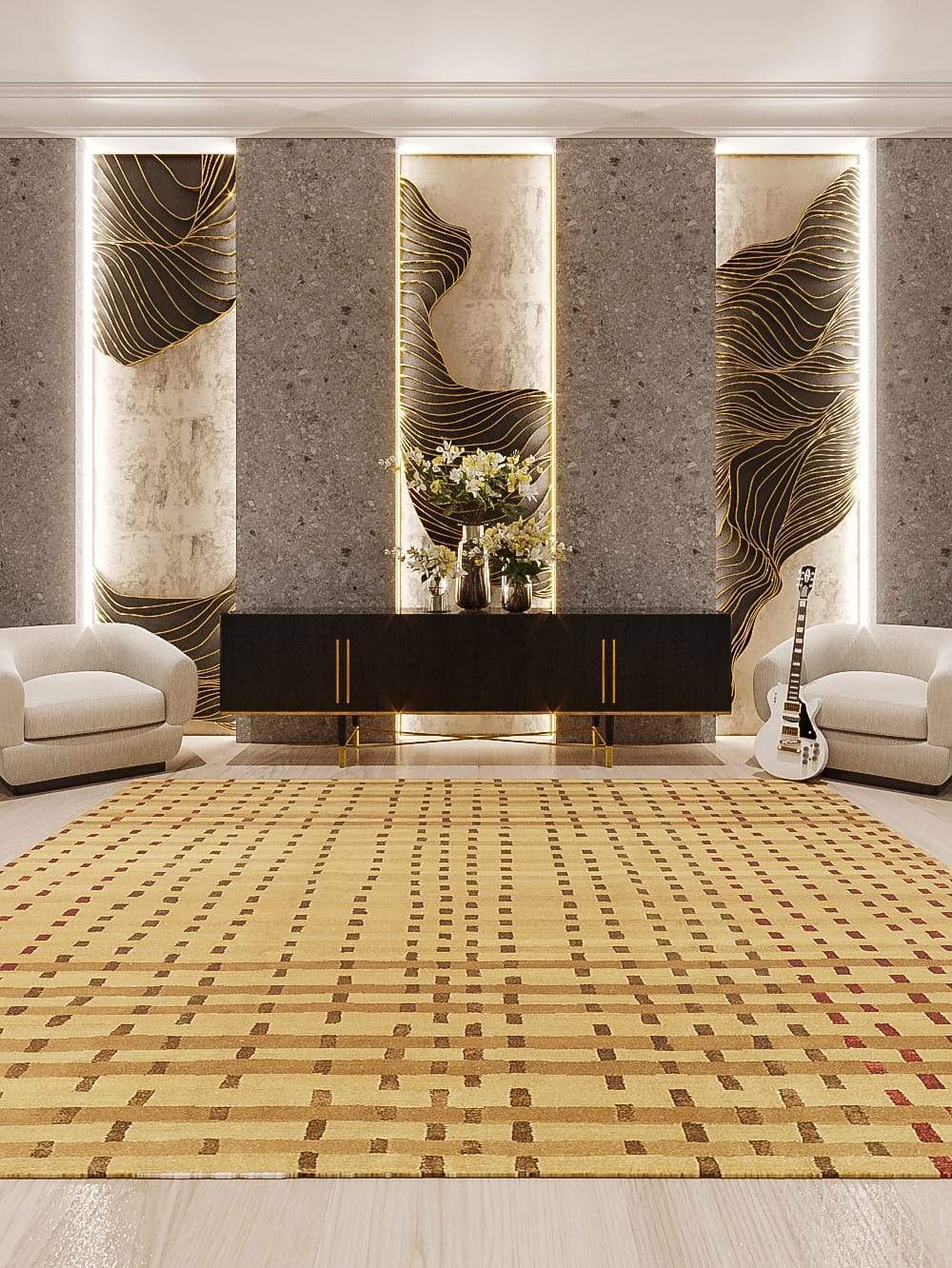 Installation shot of Rag Weave Maple, a hand knotted rug designed by Tufenkian Artisan Carpets. room-image