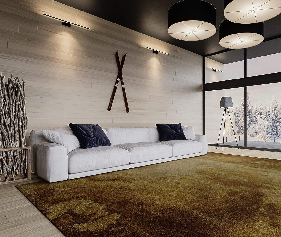 Installation shot of Sky Beige, a hand knotted rug designed by Tufenkian Artisan Carpets. room-image