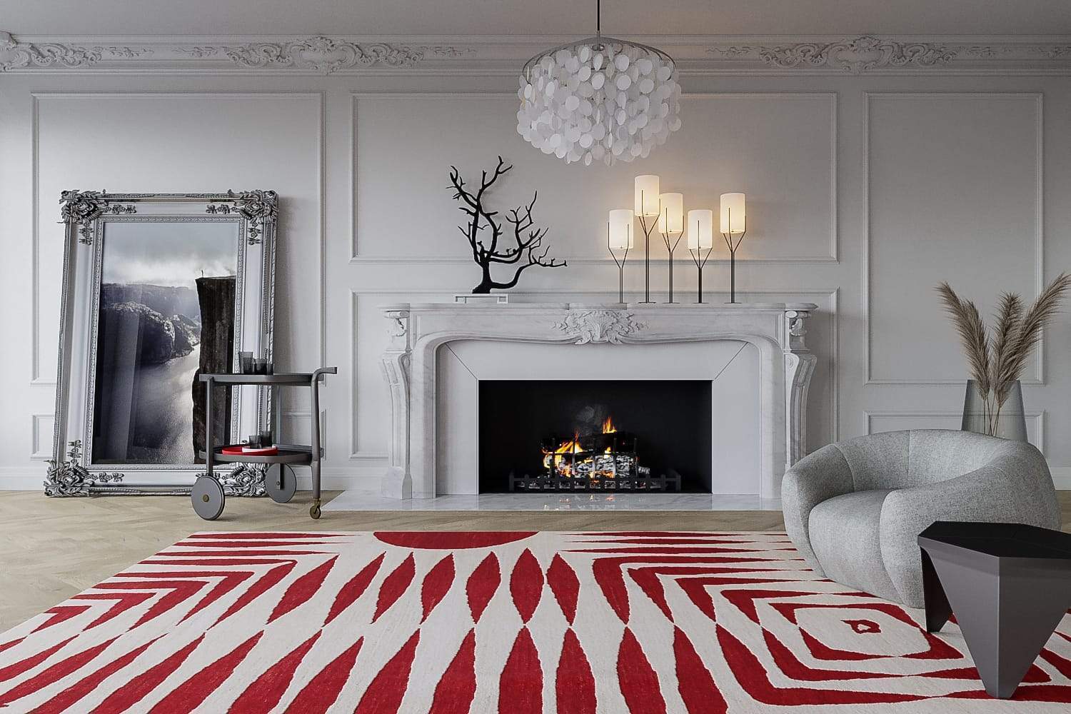 Installation shot of Sunrise Red, a hand knotted rug designed by Tufenkian Artisan Carpets. room-image