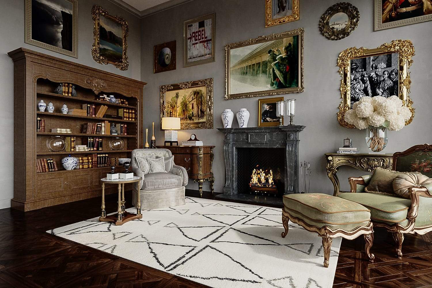 TANGIERS IVORY CHARCOAL Product Tufenkian Artisan Carpets Lifestyle room-image