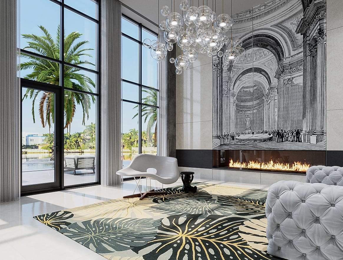 Installation shot of Tropical Breeze Dove, a hand knotted rug designed by Tufenkian Artisan Carpets. room-image
