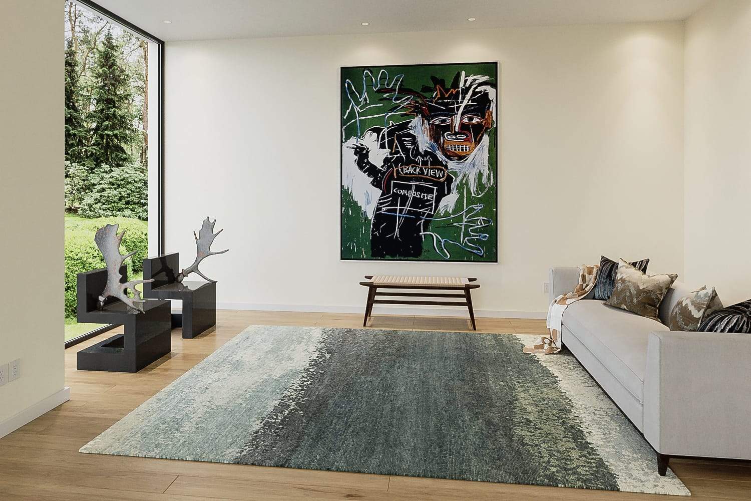 Installation shot of Watercolor Ocean Mist, a hand knotted rug designed by Tufenkian Artisan Carpets. room-image