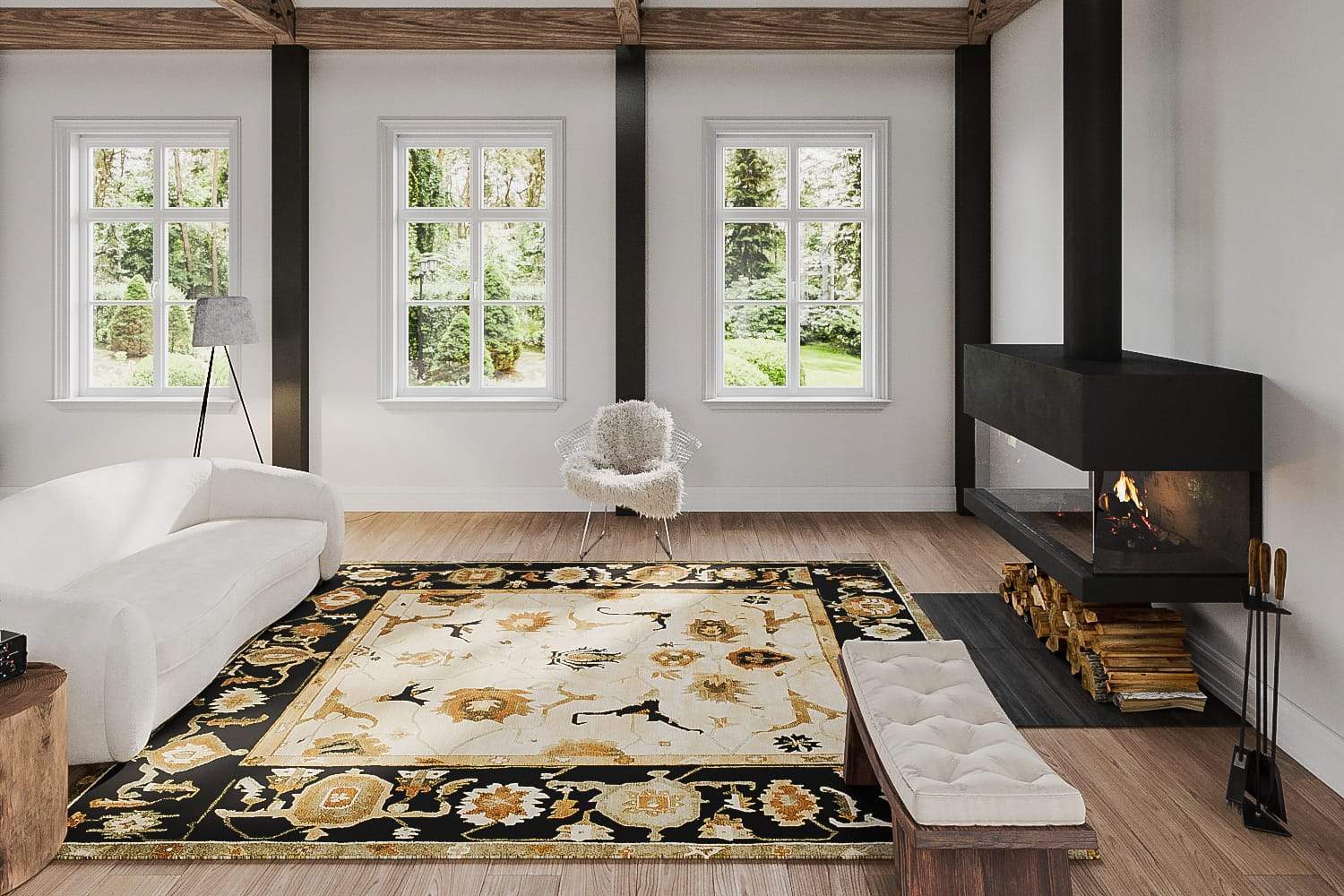 Installation shot of Zagros Pale Taupe, a hand knotted rug designed by Tufenkian Artisan Carpets. room-image